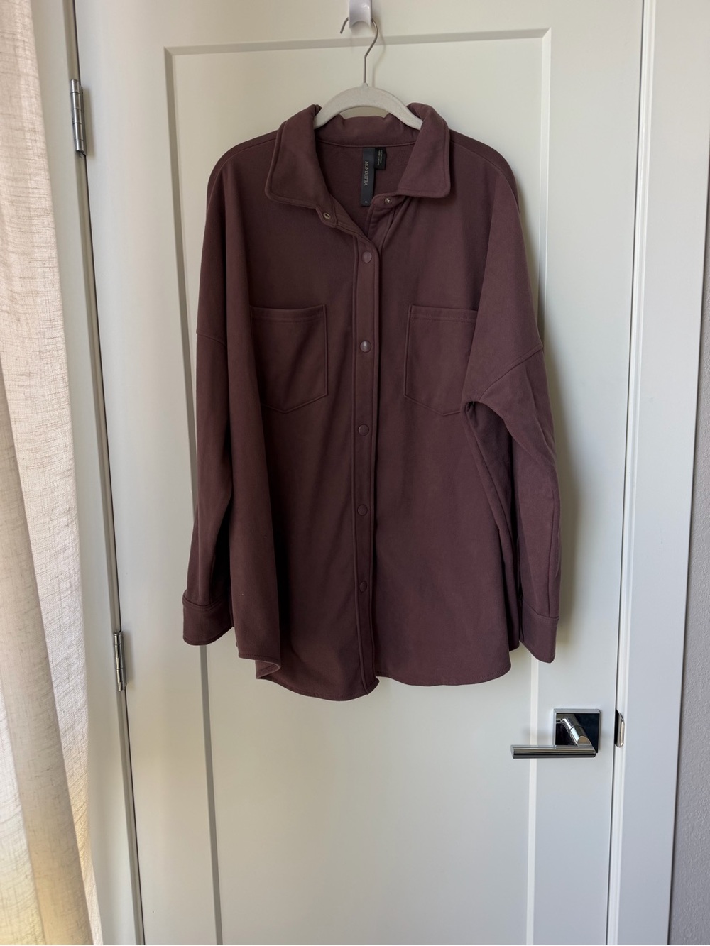 Women's Oversized Button-Front Jacket Shirt - Deep Plum